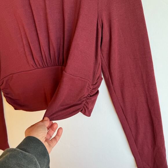 Mock Turtleneck Long Sleeve Top Womens XL Claret Red Dark Academia Keyhole - Picture 8 of 12
